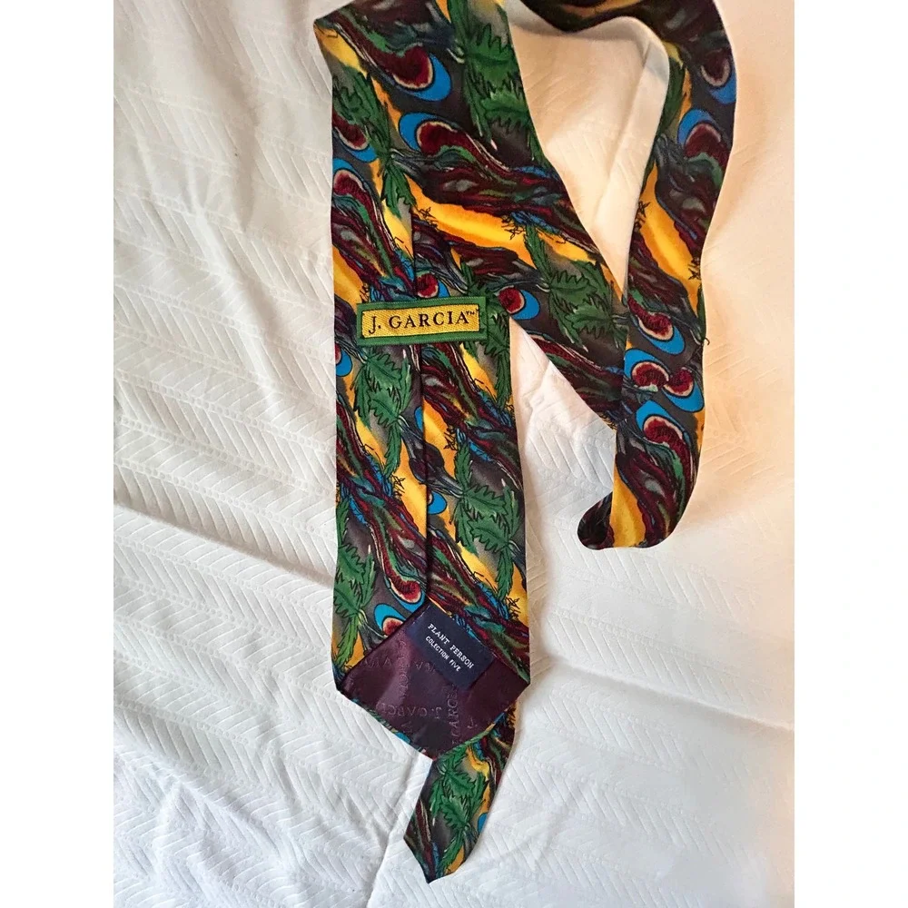 J. Garcia Mens Silk Tie Plant Person Collection Five‎ Abstract Yellow Green Blue